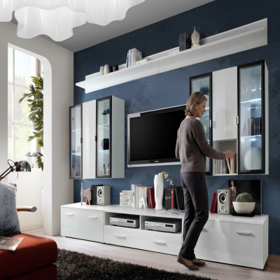 Living room furniture set designer wall unit cabinet white
