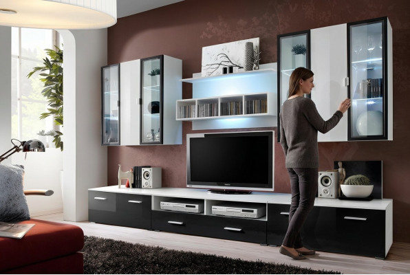 Modern design wall unit TV stand wooden living room furniture TV setup