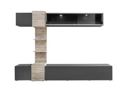 Modern wall unit for living room with gray shelves and TV stand