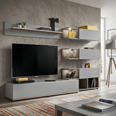 Gray living room wall unit furniture wood RTV TV stand modern design interior