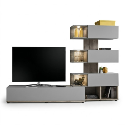 Gray living room wall unit furniture wood RTV TV stand modern design interior