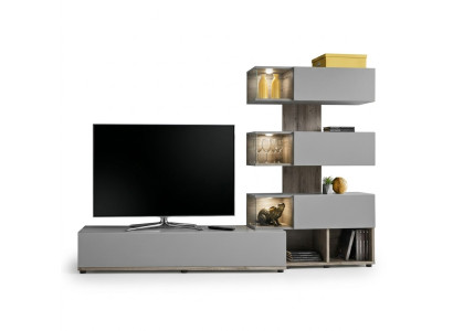 Gray living room wall unit furniture wood RTV TV stand modern design interior