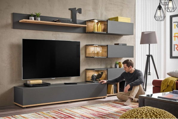 Luxury Living Room Wall Shelf Unit TV Stand Modern Wood Designer