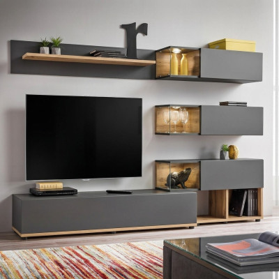 Luxury Living Room Wall Shelf Unit TV Stand Modern Wood Designer