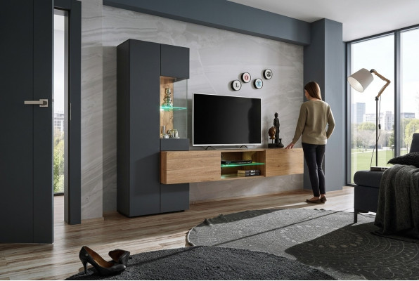 Gray Complete Wall Unit Luxury Designer Shelf Living Room New Furniture
