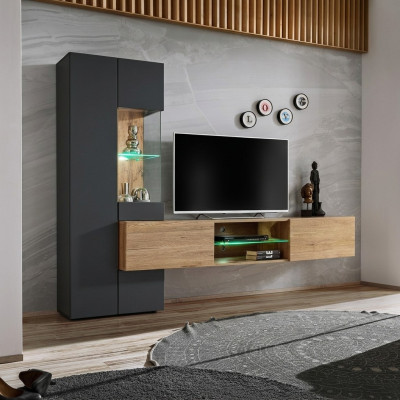 Gray Complete Wall Unit Luxury Designer Shelf Living Room New Furniture