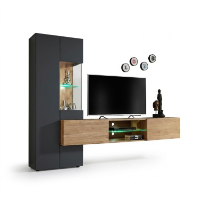 Gray Complete Wall Unit Luxury Designer Shelf Living Room New Furniture