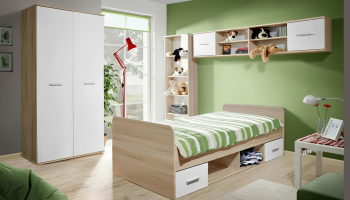 Children's Room Complete Bed Wardrobe Bookshelf Wall Shelf Set 5 pcs