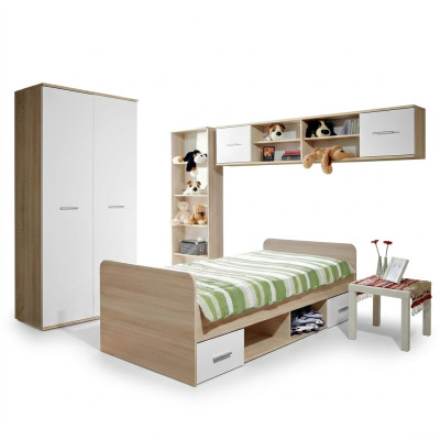 Children's Room Complete Bed Wardrobe Bookshelf Wall Shelf Set 5 pcs