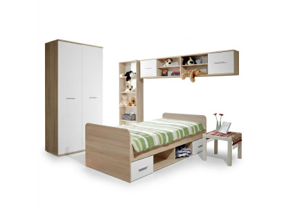 Children's Room Complete Bed Wardrobe Bookshelf Wall Shelf Set 5 pcs