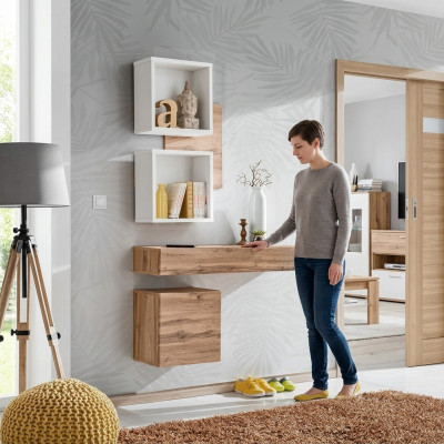 Modern 4-piece entry set with wall shelves and new cabinet