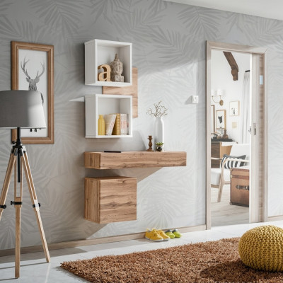 Modern 4-piece entry set with wall shelves and new cabinet