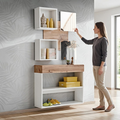 Luxury shoe furniture set for entry with modern wooden design