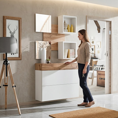 Perfect complete luxury entrance area with modern mirror and shelves