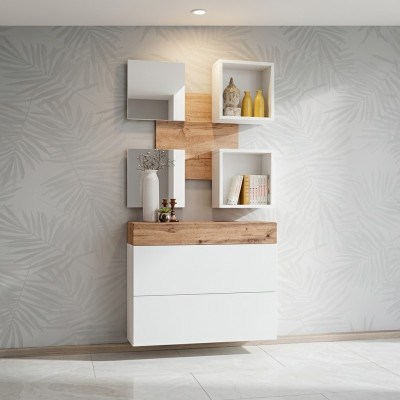 Perfect complete luxury entrance area with modern mirror and shelves