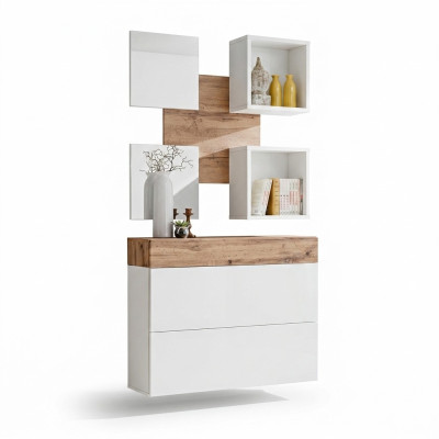 Perfect complete luxury entrance area with modern mirror and shelves