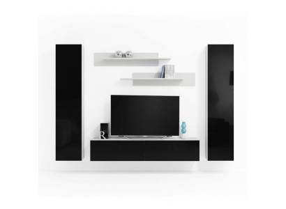 Modern wooden living room furniture with wall shelves and TV stand