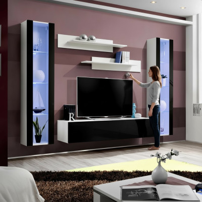 Luxury living room set 5 pieces modern wall cabinet black TV stand