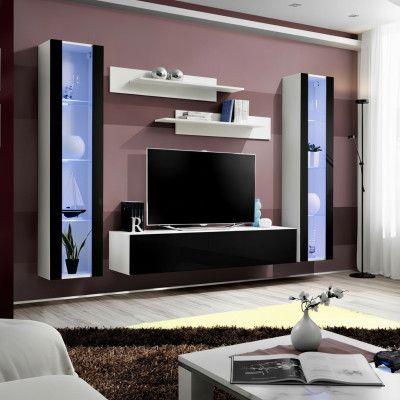 Luxury living room set 5 pieces modern wall cabinet black TV stand