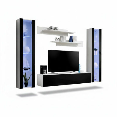 Luxury living room set 5 pieces modern wall cabinet black TV stand