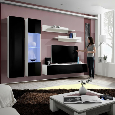 Modern living room set with TV stand and shelves