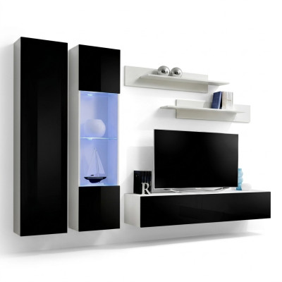 Modern living room set with TV stand and shelves