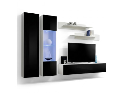 Modern living room set with TV stand and shelves