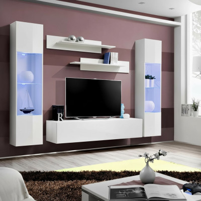 Modern wooden TV unit with hanging display cabinet