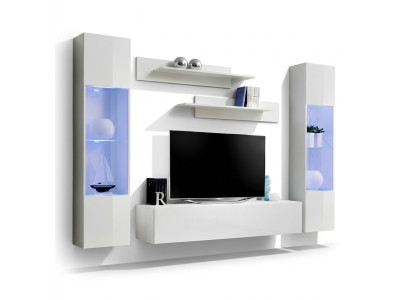 Modern wooden TV unit with hanging display cabinet