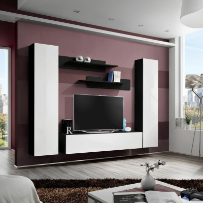 White modern living room set with TV unit and built-in wardrobe new
