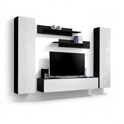 White modern living room set with TV unit and built-in wardrobe new