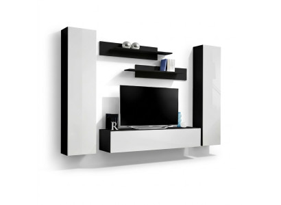 White modern living room set with TV unit and built-in wardrobe new