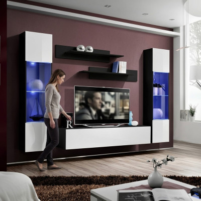 Modern kitchen wall unit for living room with TV shelf and shelves