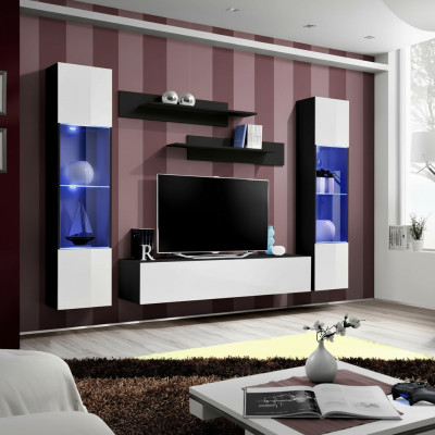 Modern kitchen wall unit for living room with TV shelf and shelves