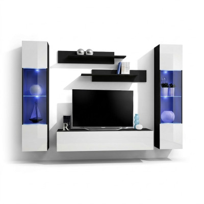Modern kitchen wall unit for living room with TV shelf and shelves