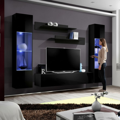 Modern TV furniture with designer shelves in 5 parts
