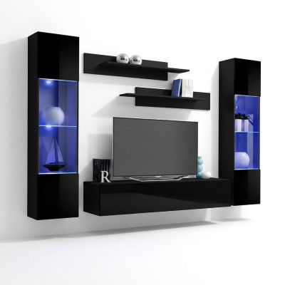 Modern TV furniture with designer shelves in 5 parts