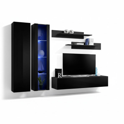 5-piece living room furniture set. Modern design of wall unit with TV stand and shelves