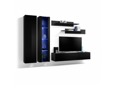 5-piece living room furniture set. Modern design of wall unit with TV stand and shelves