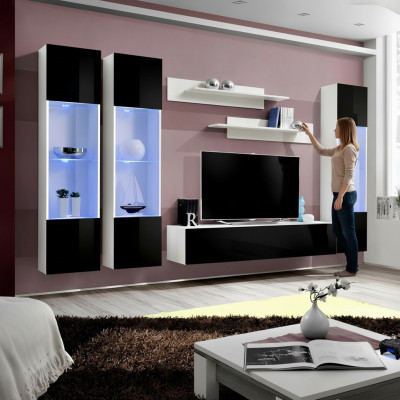 Modern living room furniture with TV stand and shelves 6 pieces