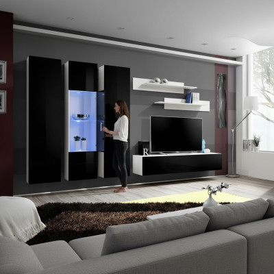 Designer wall unit shelf for living room wooden hanging display furniture