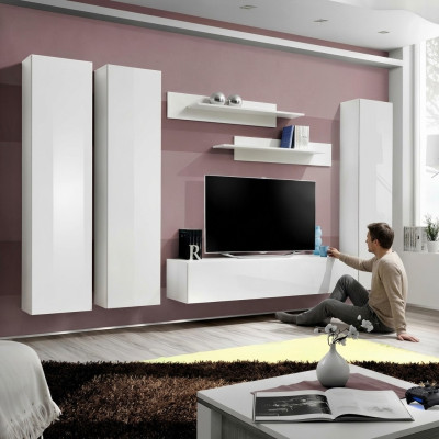 Complete Set 6-piece White Living Room Wall TV Stand Living Room Furniture