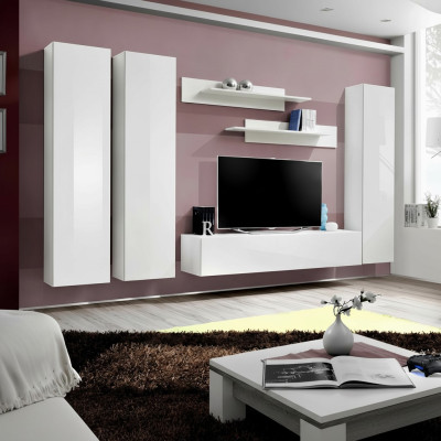 Complete Set 6-piece White Living Room Wall TV Stand Living Room Furniture