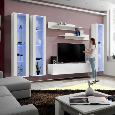 Coconut TV unit with hanging display case in modern design