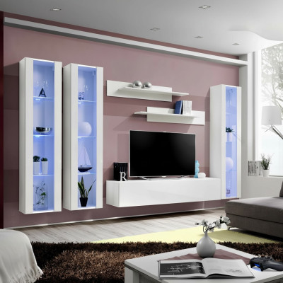 Coconut TV unit with hanging display case in modern design