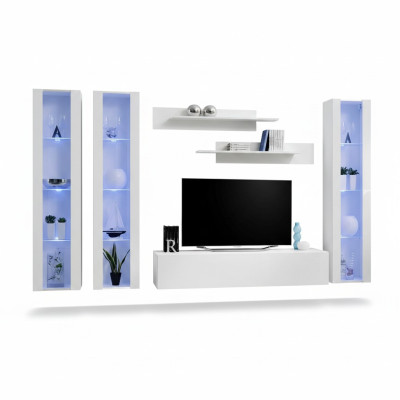 Coconut TV unit with hanging display case in modern design
