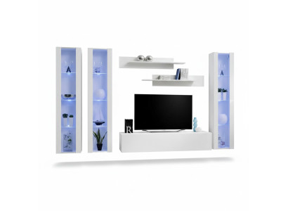 Coconut TV unit with hanging display case in modern design