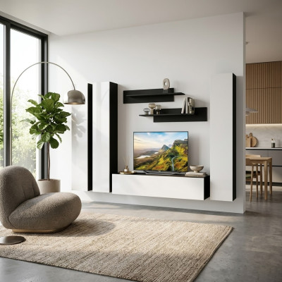 Modern living room furniture, set of full cabinets, TV stand, luxury furniture