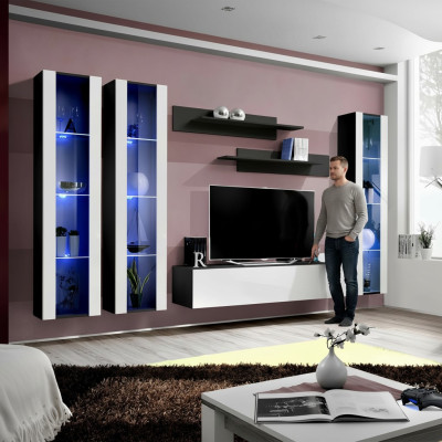 Luxury shaped wall unit with modern wooden display cabinet