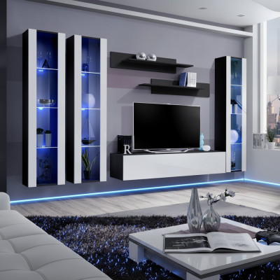 Luxury shaped wall unit with modern wooden display cabinet